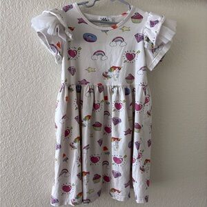 White Dress with Unicorn and Heart Print